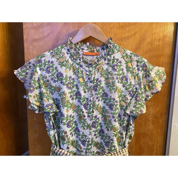 Oliphant White Ruffle Collar flutter sleeve Lupina Floral maxi dress size XXL - Picture 9 of 11